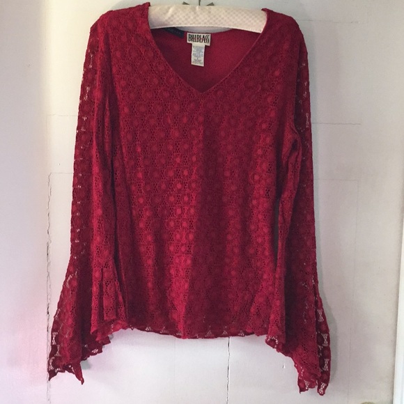 Vintage Bill Blass stretch knit red lace top - Picture 1 of 8